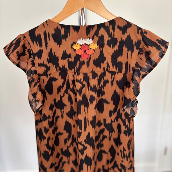 THML Women's Size S Leopard Print Babydoll Top with Embroidered Detail - Picture 2 of 5
